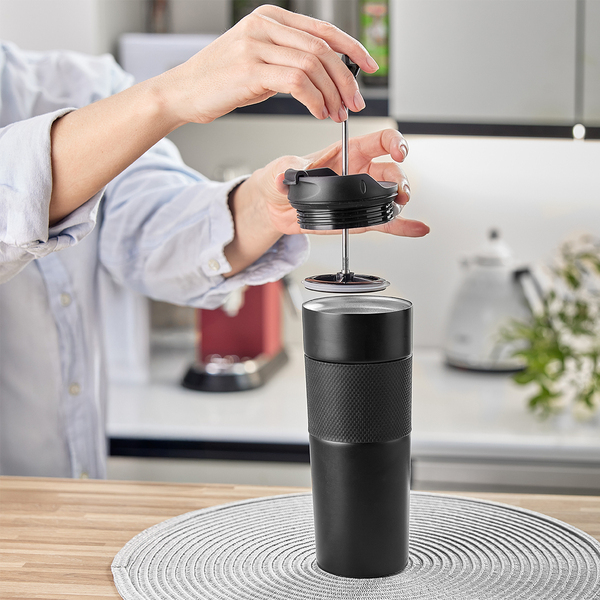 R08191.02 - Kubek termiczny z french press Aspet 450 ml, czarny