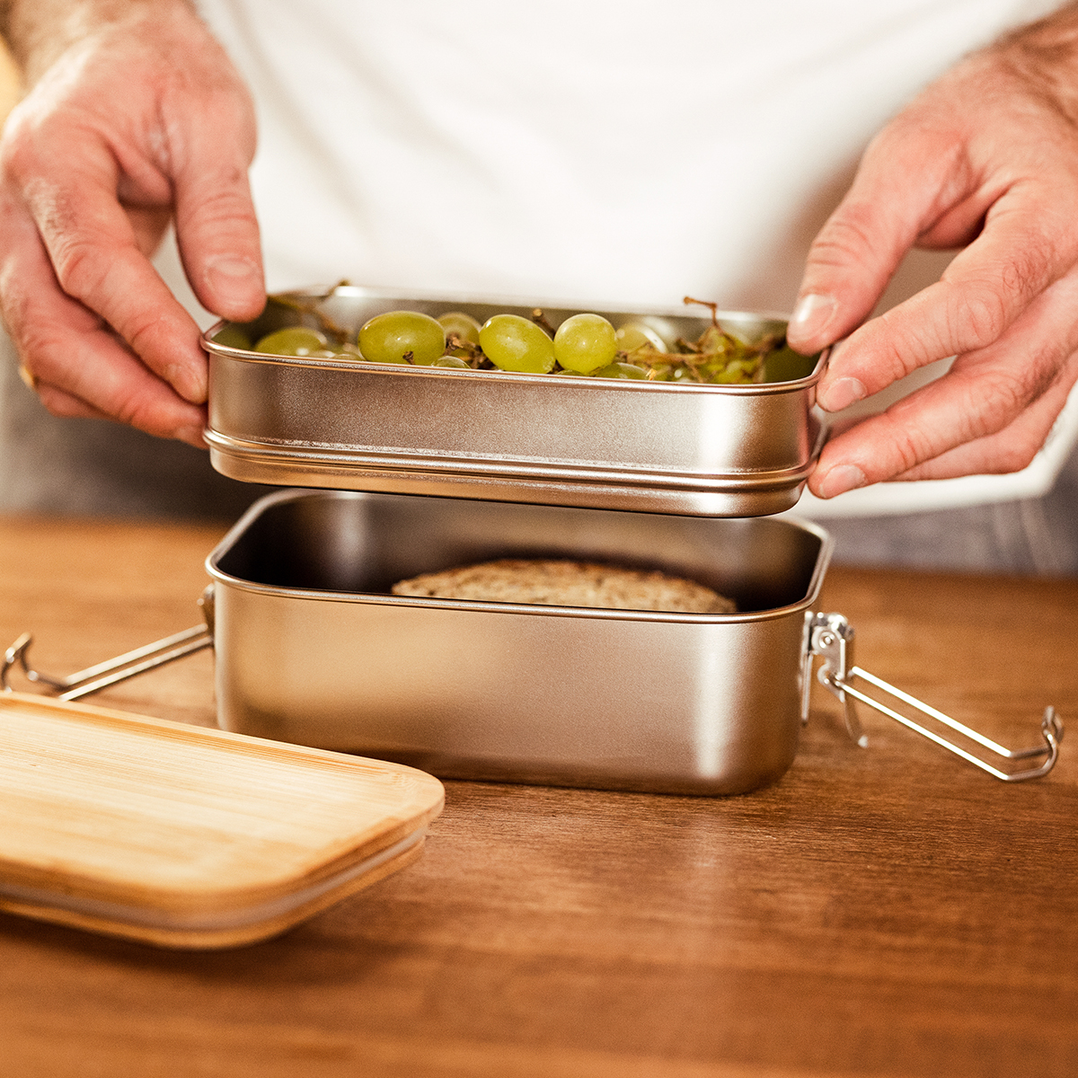 R08209.01 - Double lunch box Alcora, srebrny 