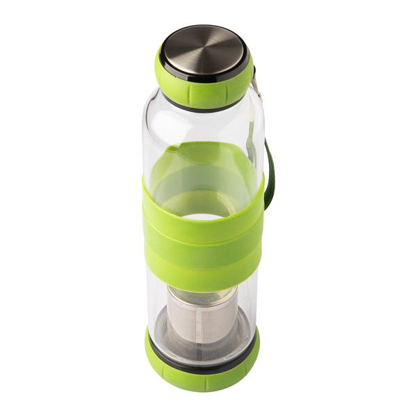 R08268.05 - Szklana butelka z zaparzaczem do herbaty Sulmona 550 ml, zielony