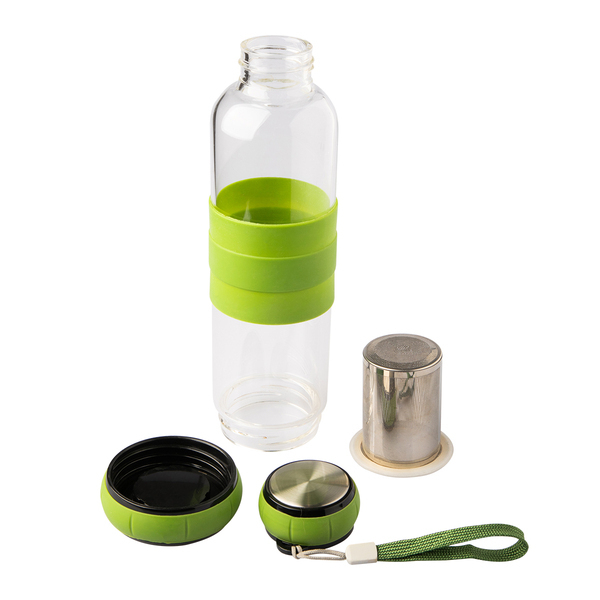 R08268.05 - Szklana butelka z zaparzaczem do herbaty Sulmona 550 ml, zielony