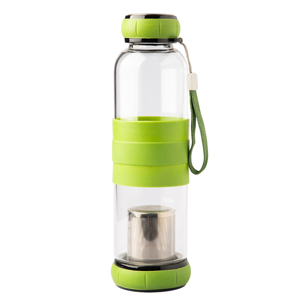 R08268.05 - Szklana butelka z zaparzaczem do herbaty Sulmona 550 ml, zielony