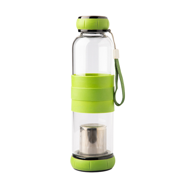 R08268.05 - Szklana butelka z zaparzaczem do herbaty Sulmona 550 ml, zielony