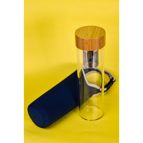 R08273.42 - Szklana butelka z zaparzaczem herbaty Gourmet 600 ml, granatowy