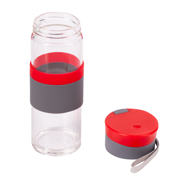 R08290.08 - Szklana butelka Top Form 440 ml, czerwony