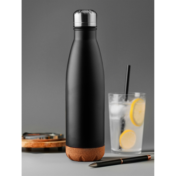R08445.02 - Butelka termiczna z korkowym spodem Jowi 500 ml, czarny
