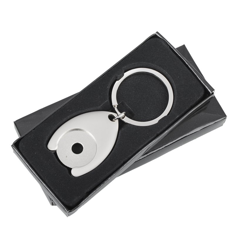 R73269 - Metalowy brelok z żetonem Disc, srebrny